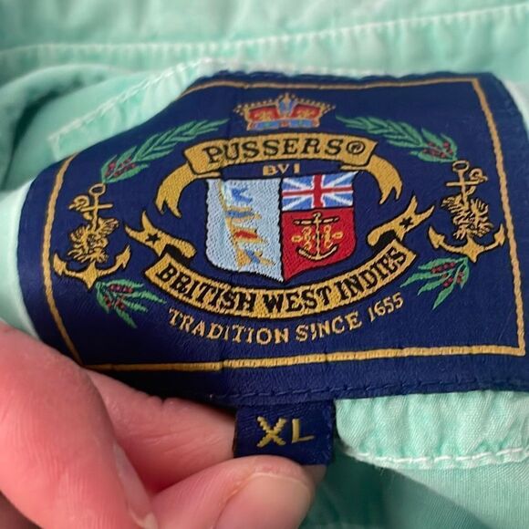 Pussers Aqua Distressed Wash Embroidered Nautical Flags Button Up Shirt XL - Picture 4 of 12